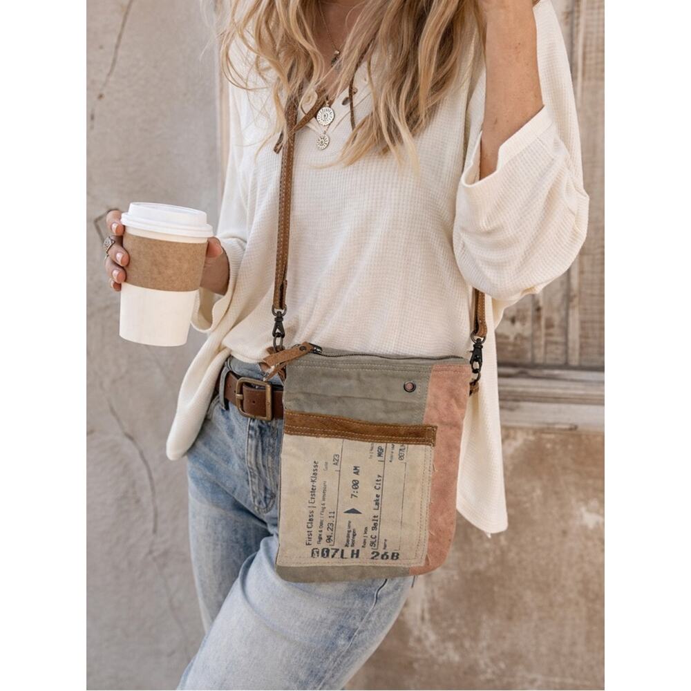 Upcycled Canvas Crossbody Bag Boarding Pass Travel Purse Vacation